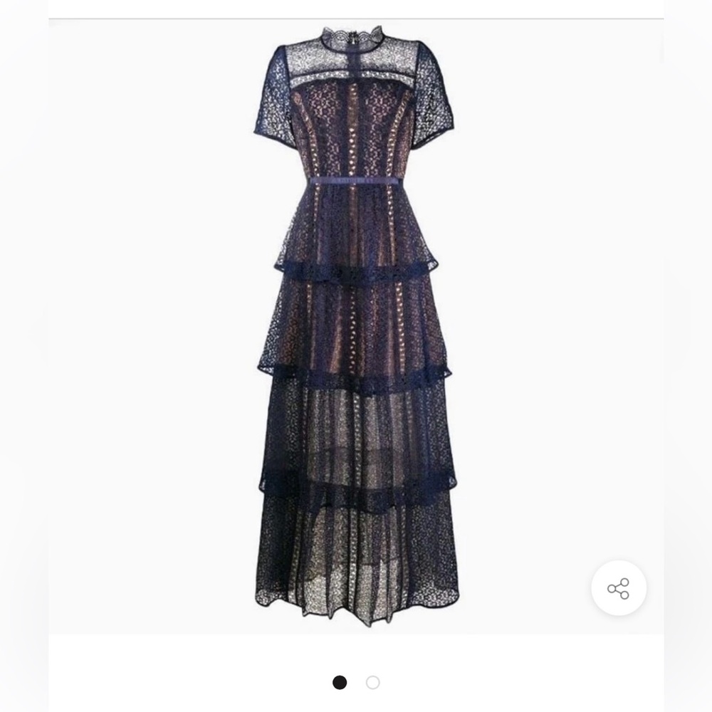Navy lace tiered maxi dress in size medium. In excellent condition